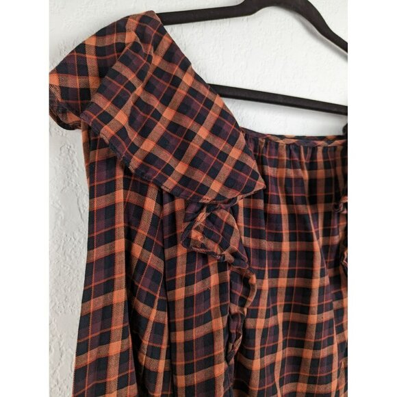 Madewell Plaid Ruffled Square-Neck Cop Top Long Sleeve Womens Size XS - Picture 3 of 8